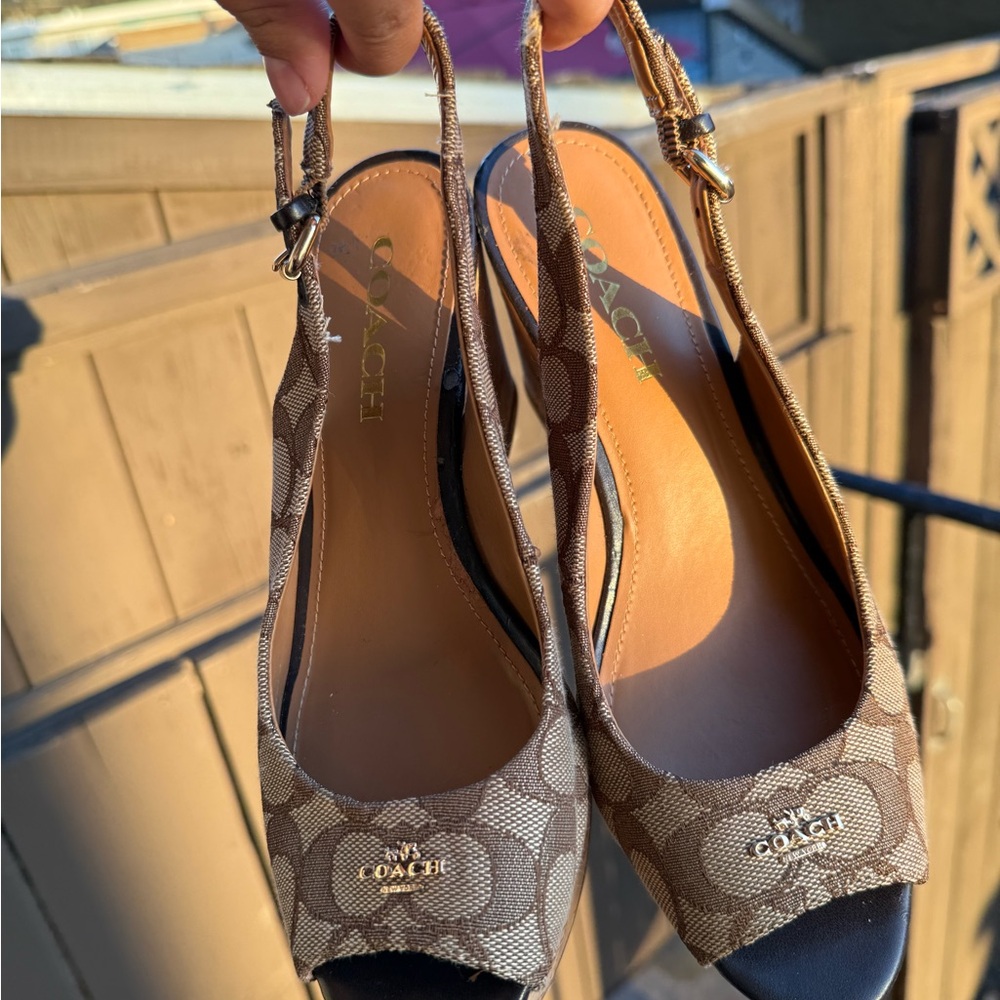 Coach Tan and Brown Slingback Wedges - Picture 4 of 10